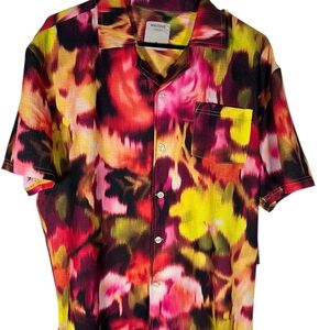 Massive Luxury Casual Multicolor Button Down Shirt with Abstract Pattern Size M